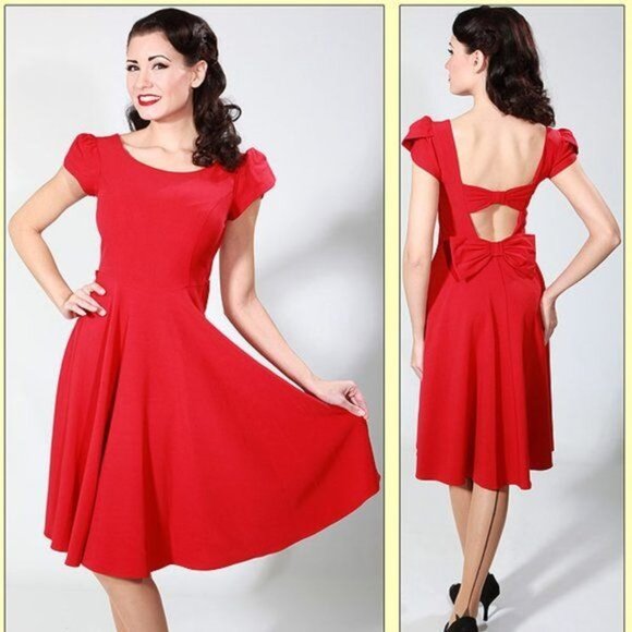 Stop Staring! Red Aspen Cap Sleeve Swing Dress With Bow Back Detail Size 14 - Picture 1 of 7